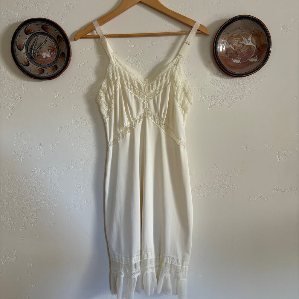 Vintage 90's White Silk and Lace Slip Dress